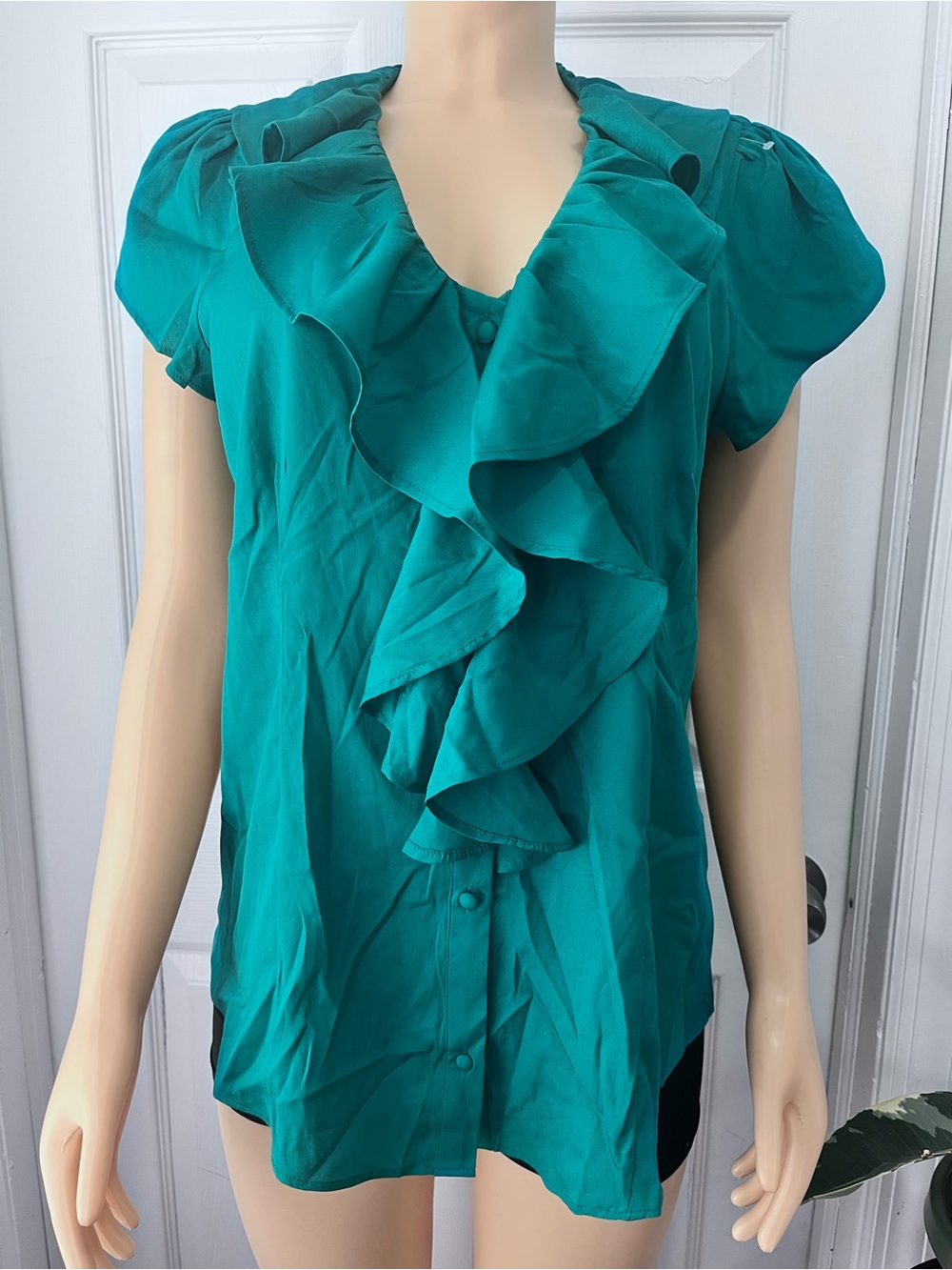 Banana Republic Teal Ruffled Button-Front Blouse